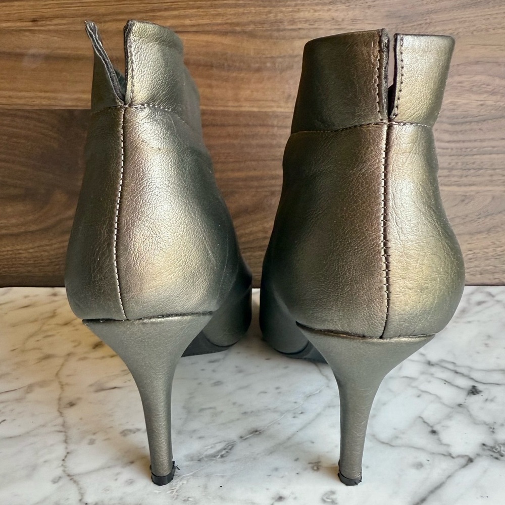 Madeline Breathe Easy Metallic Light Pewter Peep-Toe Heel Booties - Picture 7 of 14